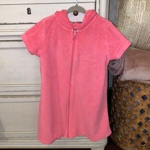 Op hot pink neon zip up swim towel dress Terrycloth zipper closure hoodie hooded